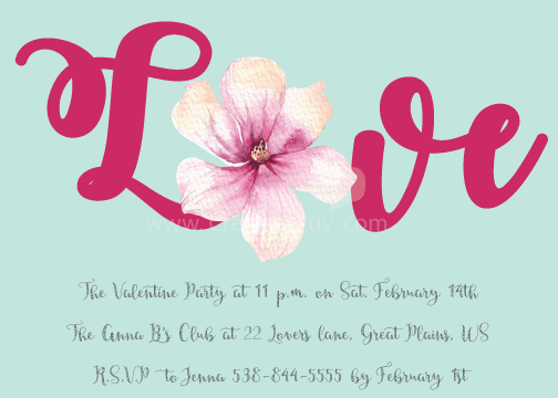 Flower Love Flat Valentine Invitation