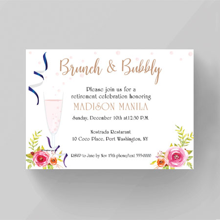 Pink Bubbly Champagne Retirment Invitation