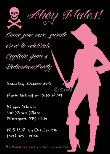 Pink Pirate, Sexy pirate, girl pirate, pink skull, birthday invitation, pirate invitation