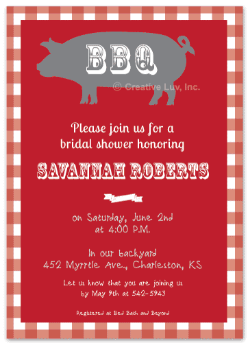 Pork BBQ in Red Checkers Bridal Shower Invitation